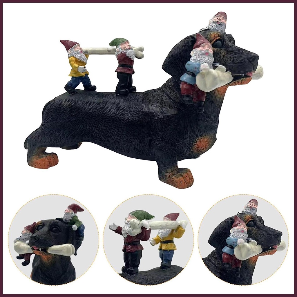 Gnome Tượng Resin Trang Trí Sân Vườn Hình Chú Chó Ăn Xương Nghệ Thuật Dachshund Gemvn