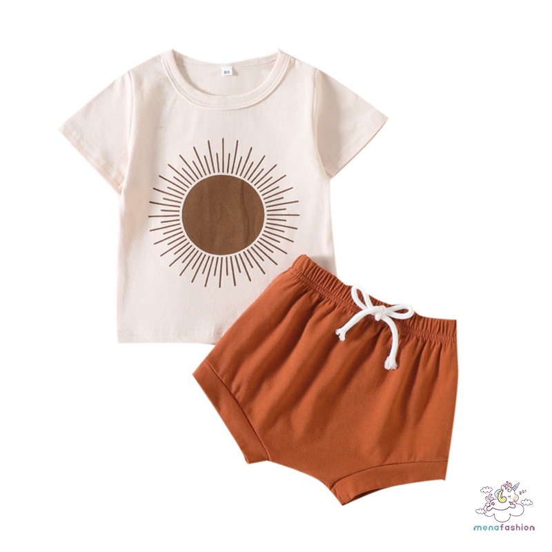 Set Đồ Mùa Hè 2 Món Gồm Áo Thun Tay Cộc In Hình Mặt Trời Dễ Thương + Quần Ngắn Cho Bé Trai