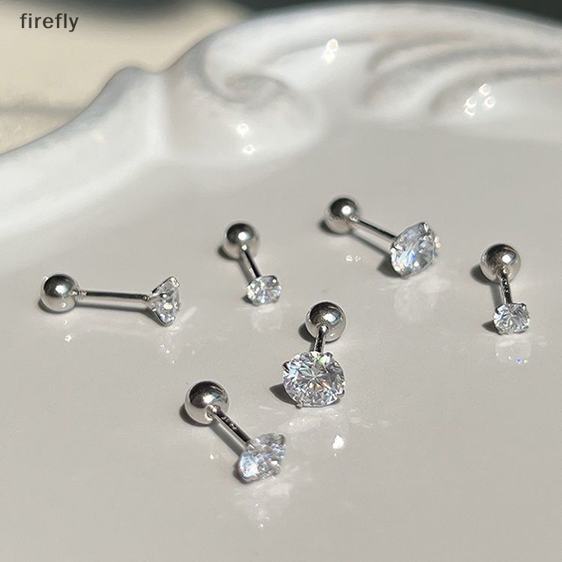 1 Đôi Khuyên Tai 3 / 4 / 5mm Bằng Thép Không Gỉ Đính Đá Zircon Dành Cho Nữ