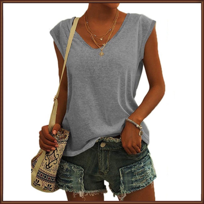 Áo Không Tay Cổ Chữ V Màu Sắc Đơn Giản Thanh Lịch Cho Nữ