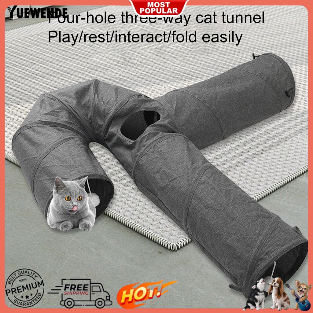 Yq.e Đồ Chơi Đường Hầm Vải Canvas Bốn Lỗ Gấp Gọn Tiết Kiệm Không Gian Màu Xám Giúp Thư Giãn Cho Mèo Cưng