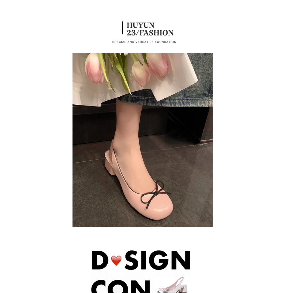 Duoya Tóc Thẳng ~ [Hàng Có Sẵn] ~ Giày Cao Gót Hở Lưng Đính Nơ Màu Bạc Nhẹ Nhàng Cho Nữ Miễn Phí Vận Chuyển