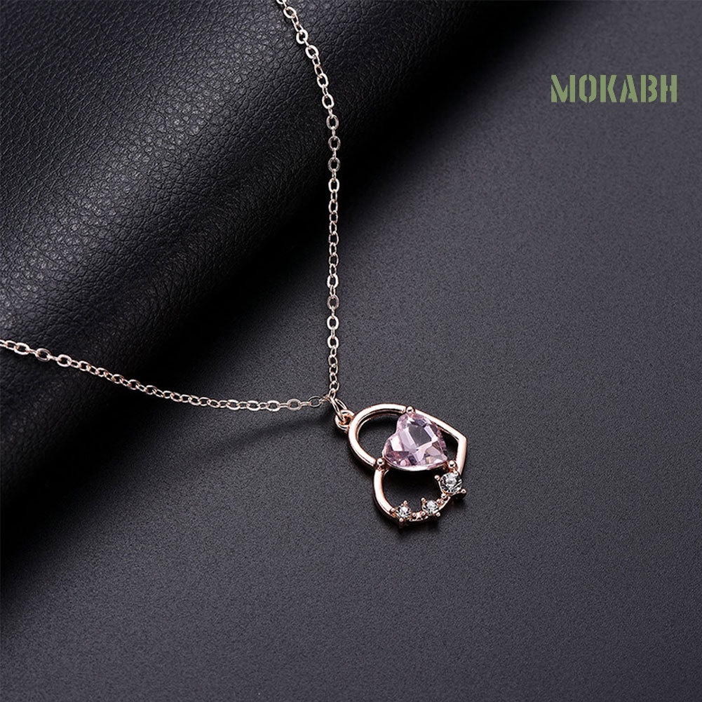 Bộ Vòng cổ + Bông Tai Hình Trái Tim Rỗng Đính Đá Cho Nữ