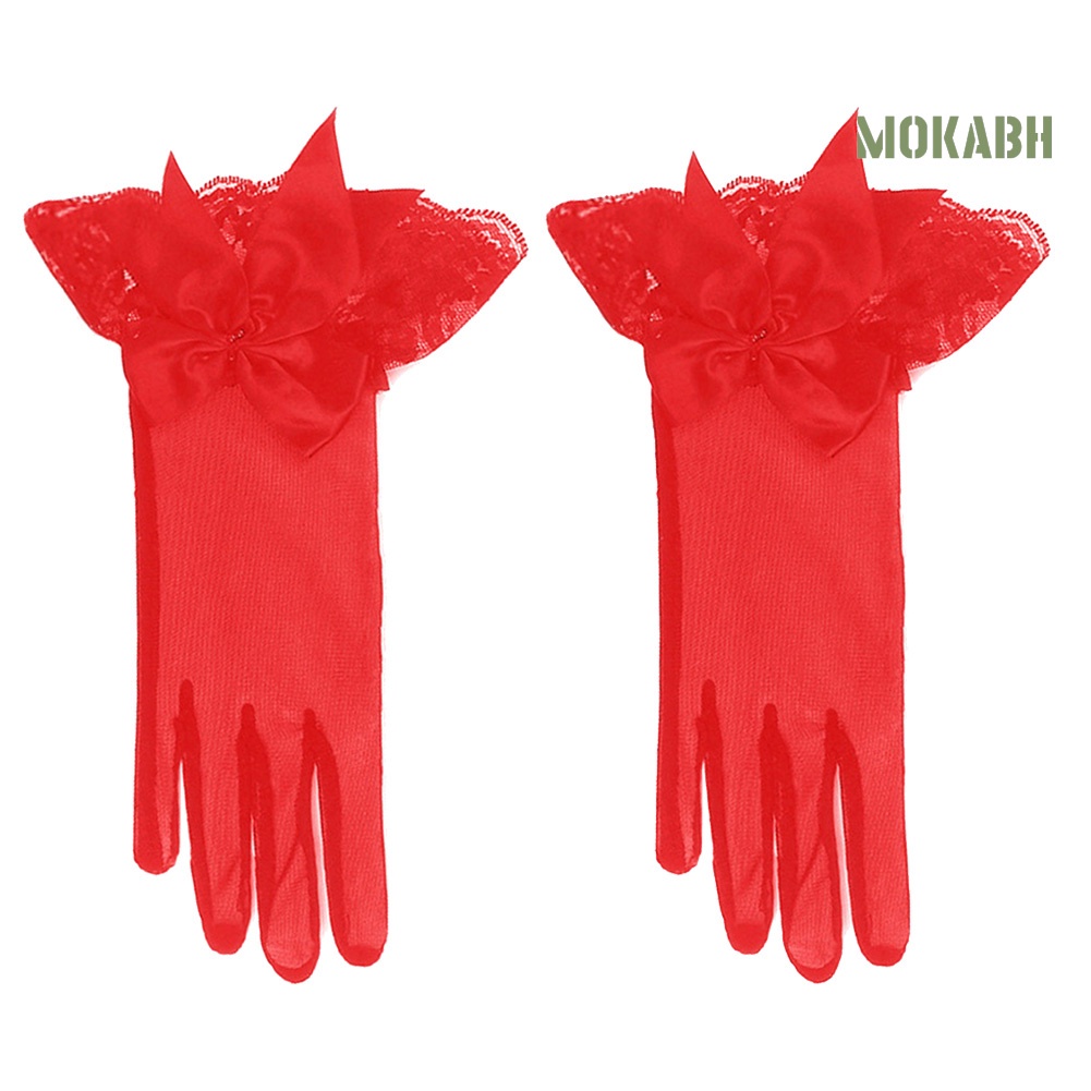 Găng Tay Ngắn Phối Ren Nơ Dành Cho Cô Dâu