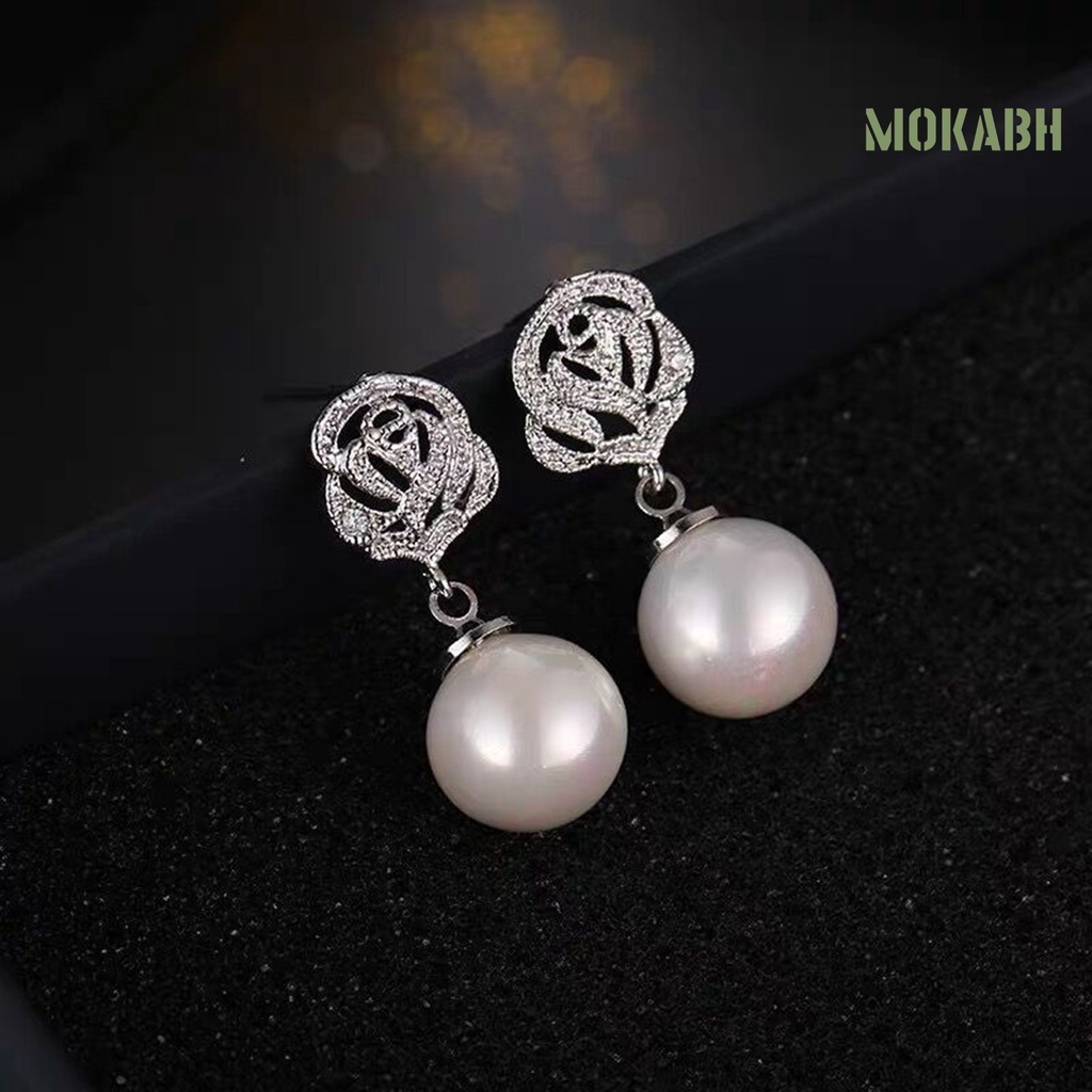 [Mokabh] Khuyên Tai Hợp Kim Tròn Đính Ngọc Trai Giả Thoải Mái Mặc Hàng Ngày Cho Nữ