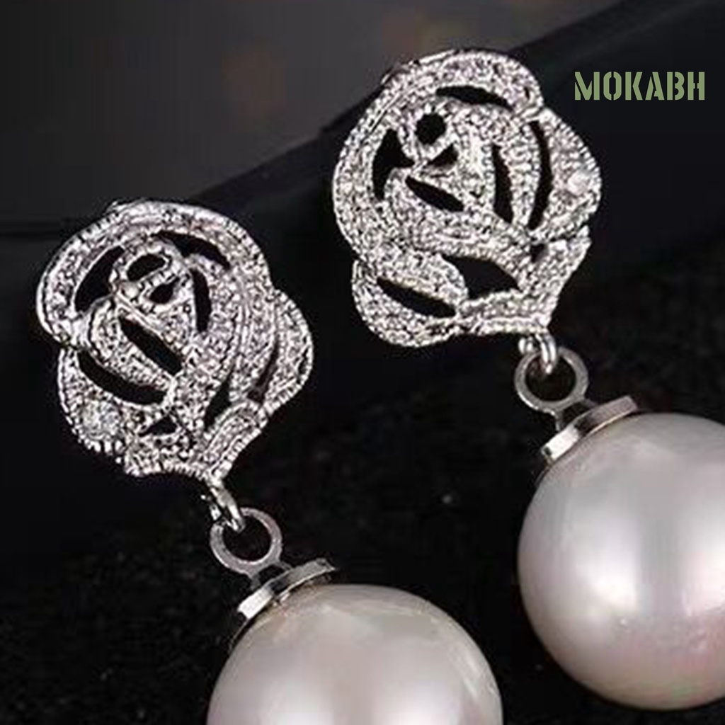 [Mokabh] Khuyên Tai Hợp Kim Tròn Đính Ngọc Trai Giả Thoải Mái Mặc Hàng Ngày Cho Nữ