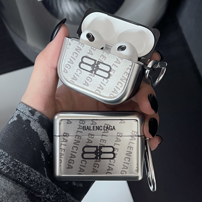 Vỏ Bảo Vệ Hộp Sạc Tai nghe không dây AirPods 1 / 2 gen3 Pro2 2022 Bằng pc Cứng Hình Vuông Mạ Màu Bạc Có Móc Chống Rơi