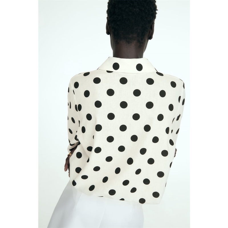 Zara Áo Sơ Mi Vải Lanh Form Rộng Họa Tiết Chấm Bi Thời Trang Mùa Hè Cho Nữ 3715625