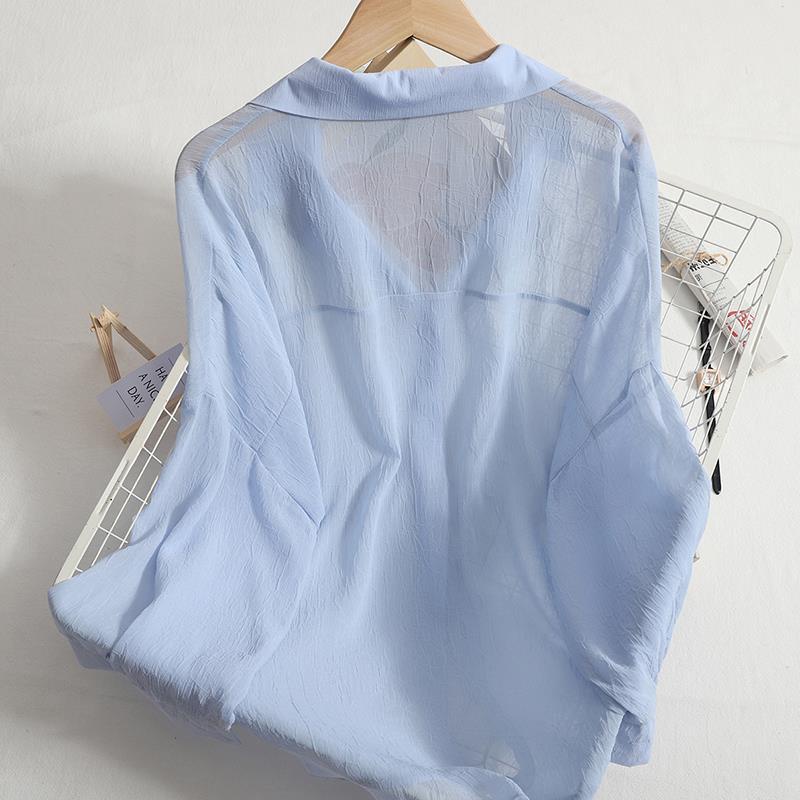 Hàng Có Sẵn Áo Sơ Mi Chiffon Mỏng Tay Dài Dáng Rộng Màu Trơn Thời Trang Mùa Hè 6 Màu Tùy Chọn Dành Cho Bạn Nữ