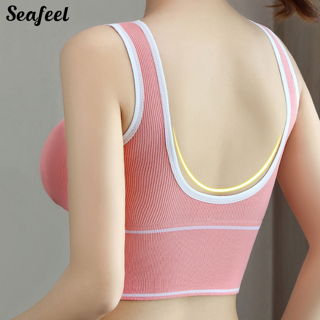 Áo Bra Thể Thao Màu Trơn Chữ U Không Đệm Ngực Chống Sốc Co Giãn Dành Cho Nữ