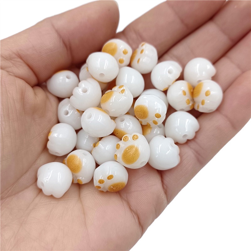 Set 10 Hạt Ngọc Bích Trắng Nhân Tạo Hình Dấu Chân Mèo Làm Trang Sức Thủ Công