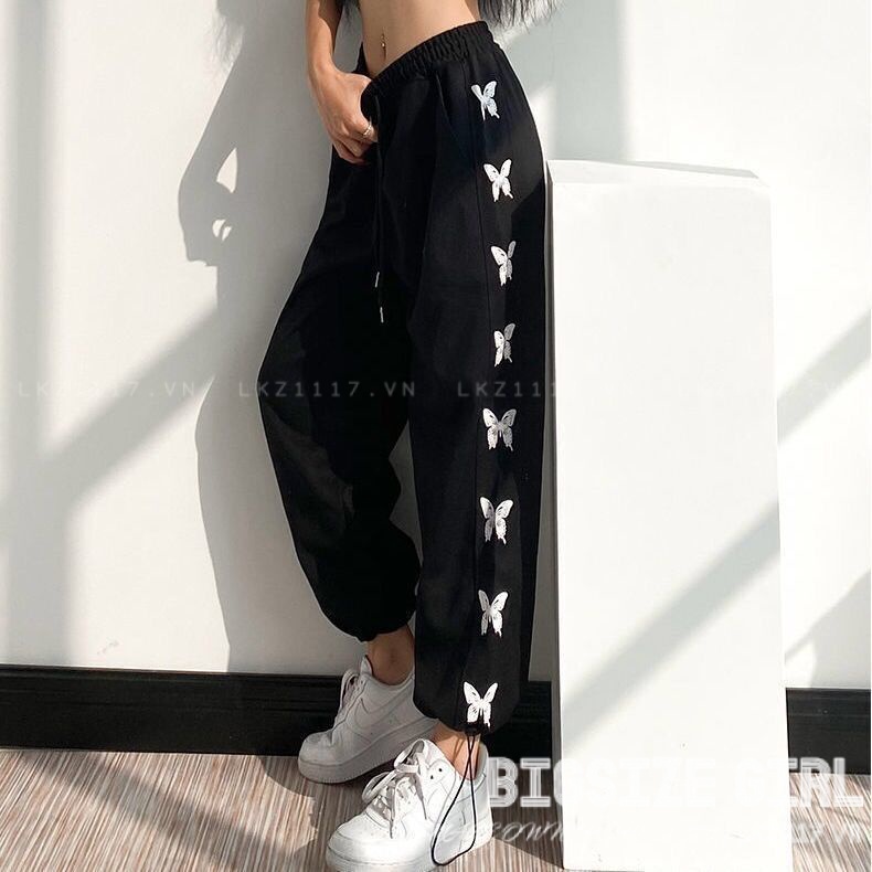 quần jogger nỉ Bigsize quần thể thao nữ cạp chun lưng thun thiết kế dây rút đen Dày dặn mùa thu Phong cách Hàn Quốc Thời Trang cá tính xinh đẹp cho người mập béo nữ