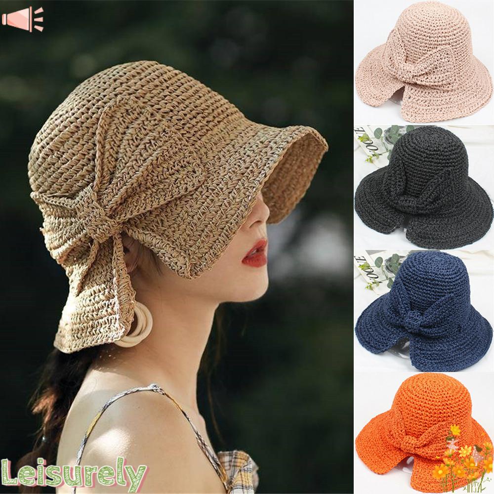 Mũ Chống Nắng Đi Biển Gấp Gọn Đính Nơ Xinh Xắn Cho Nữ