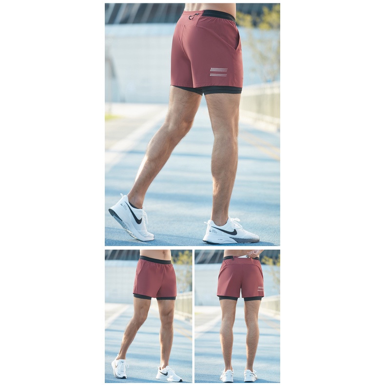 Quần Lửng Thể Thao Bằng Nylon Hai Trong Một Màu Trơn Mau Khô Dành Cho Nam