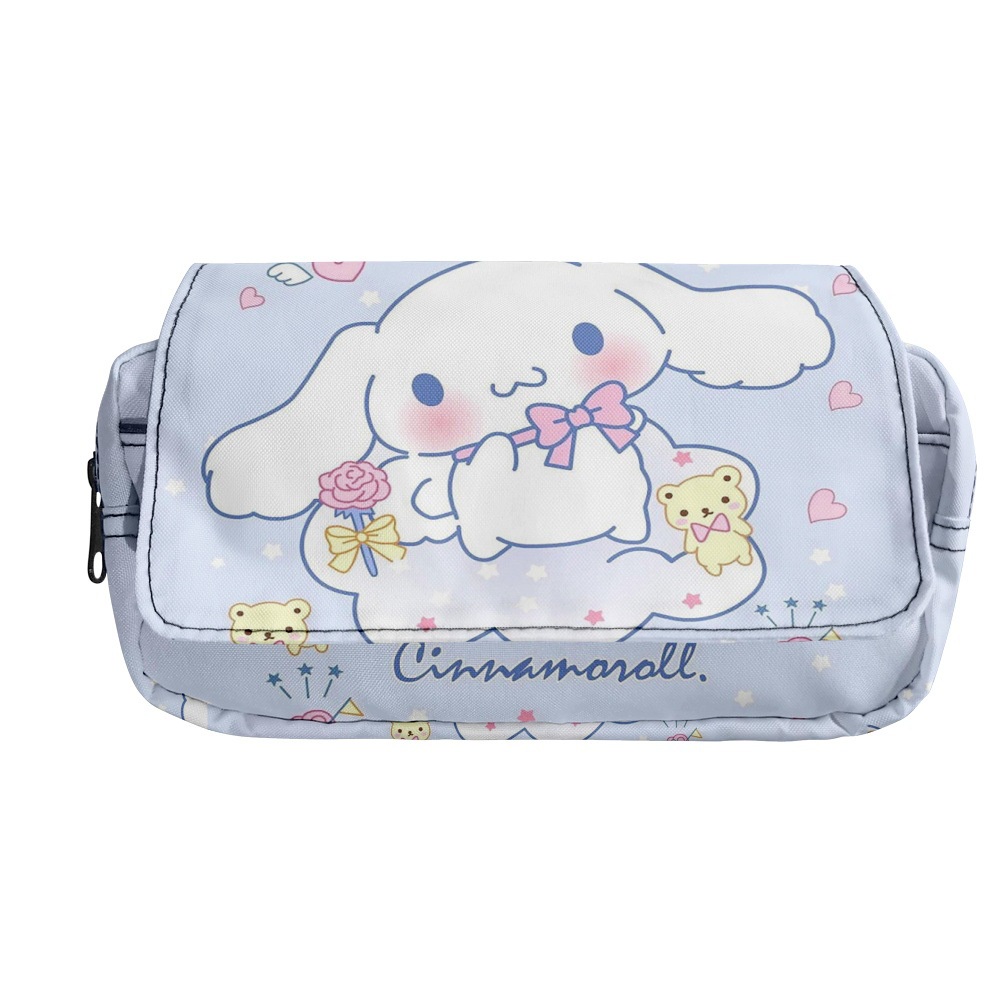 SANRIO Túi Đựng Bút Hai Ngăn In Hình Cinnamoroll Hoạt Hình Sức Chứa Lớn