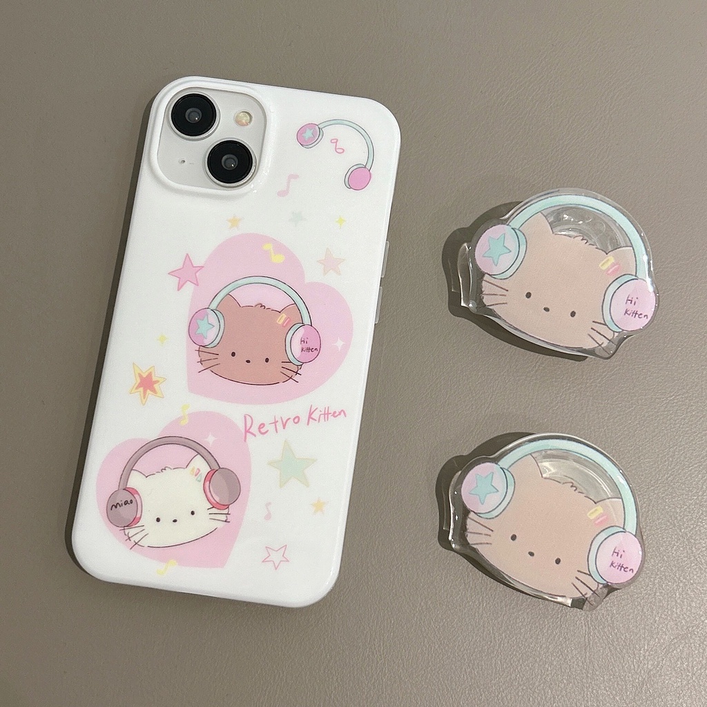 Ốp Điện Thoại IMD Hai Mặt Chống Sốc Hình Mèo Đeo Tai Nghe Cho Apple IPhone 14 13 12 11 Pro Max