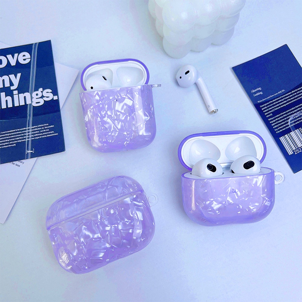 Vỏ Bảo Vệ Hộp Sạc Tai Nghe AirPods Pro 1 / 2 / 3 1 2 3 Pro 1 2 Họa Tiết Vỏ Sò Màu Tím Dễ Thương Kèm Móc Treo Tiện