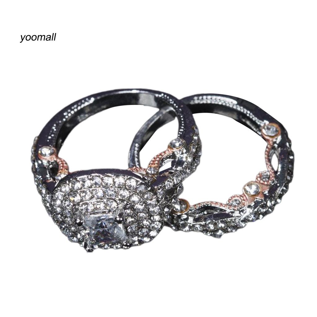 Set 2 Nhẫn Mạ Điện Đính Đá Vuông Lấp Lánh Cho Nữ