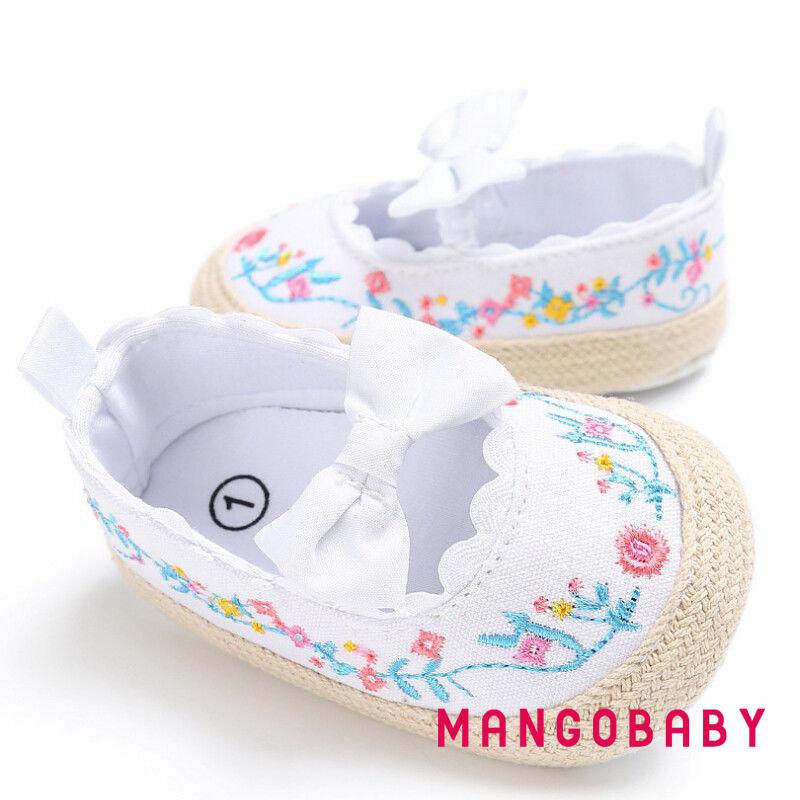 Giày Vải Cotton Đế Mềm Chống Trượt Đính Nơ Xinh Xắn Cho Bé Gái