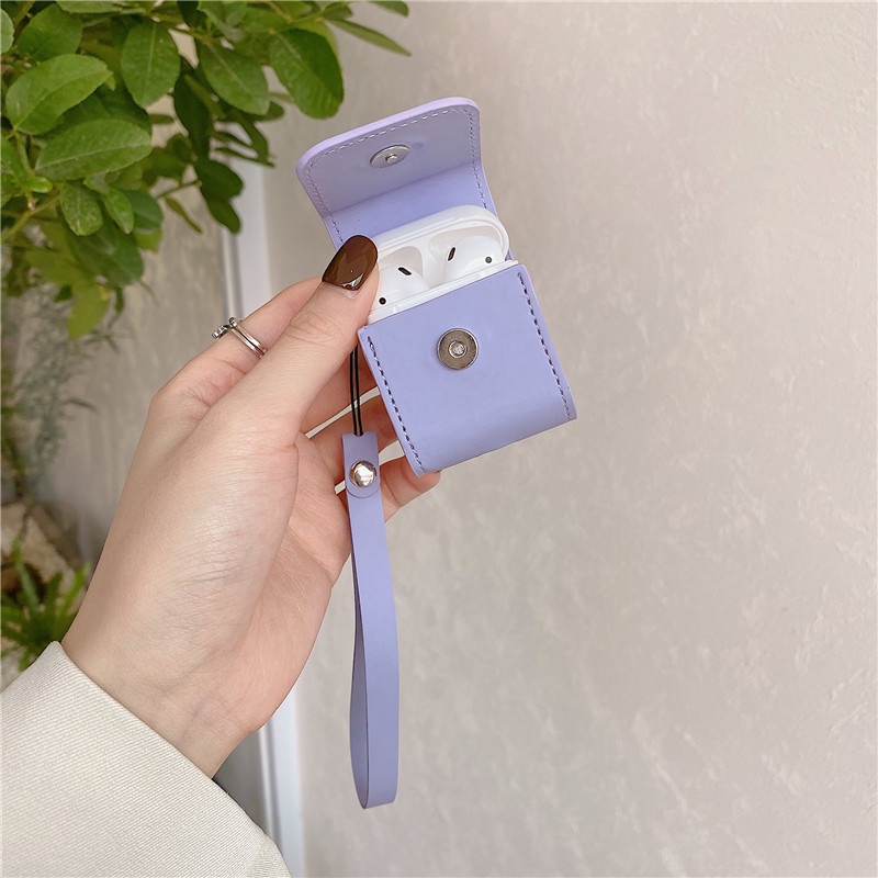 Vỏ Bảo Vệ Hộp Sạc Tai nghe không dây AirPods 1 2 3 4 Pro inPods i12 Bằng Da Màu Tím Họa Tiết Hoạt Hình Dễ Thương Chống