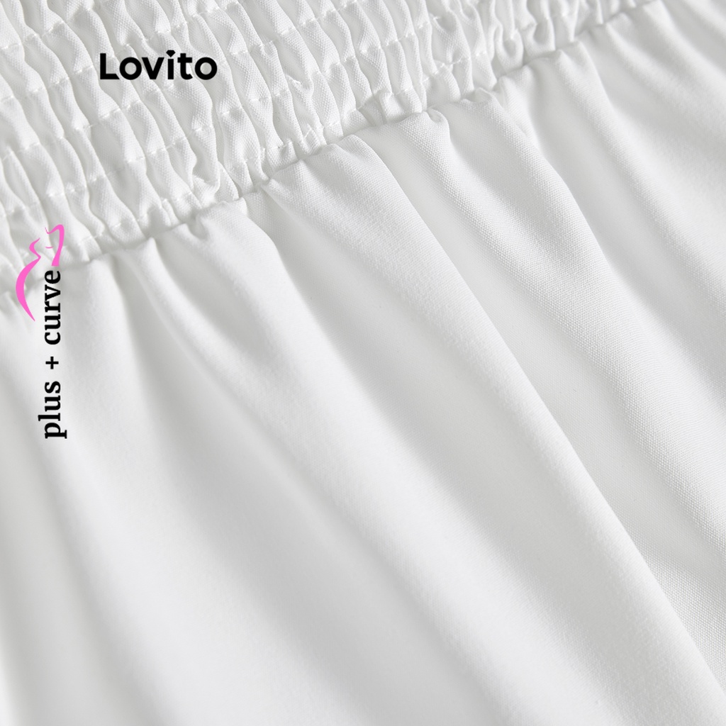 Lovito Váy tay phồng có đường cong cỡ lớn giản dị dành cho nữ LPS11060 (Trắng)