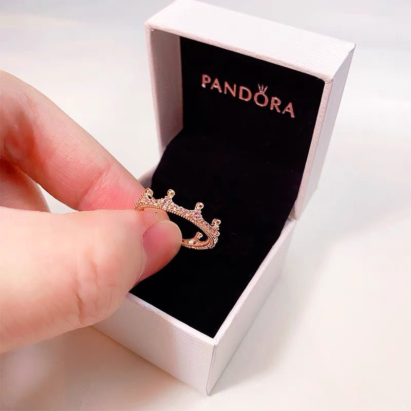 Nhẫn Đính Hôn Mạ Vàng Hồng 18k Pandora Đính Đá Zircon 925 Sang Trọng Cho Nữ