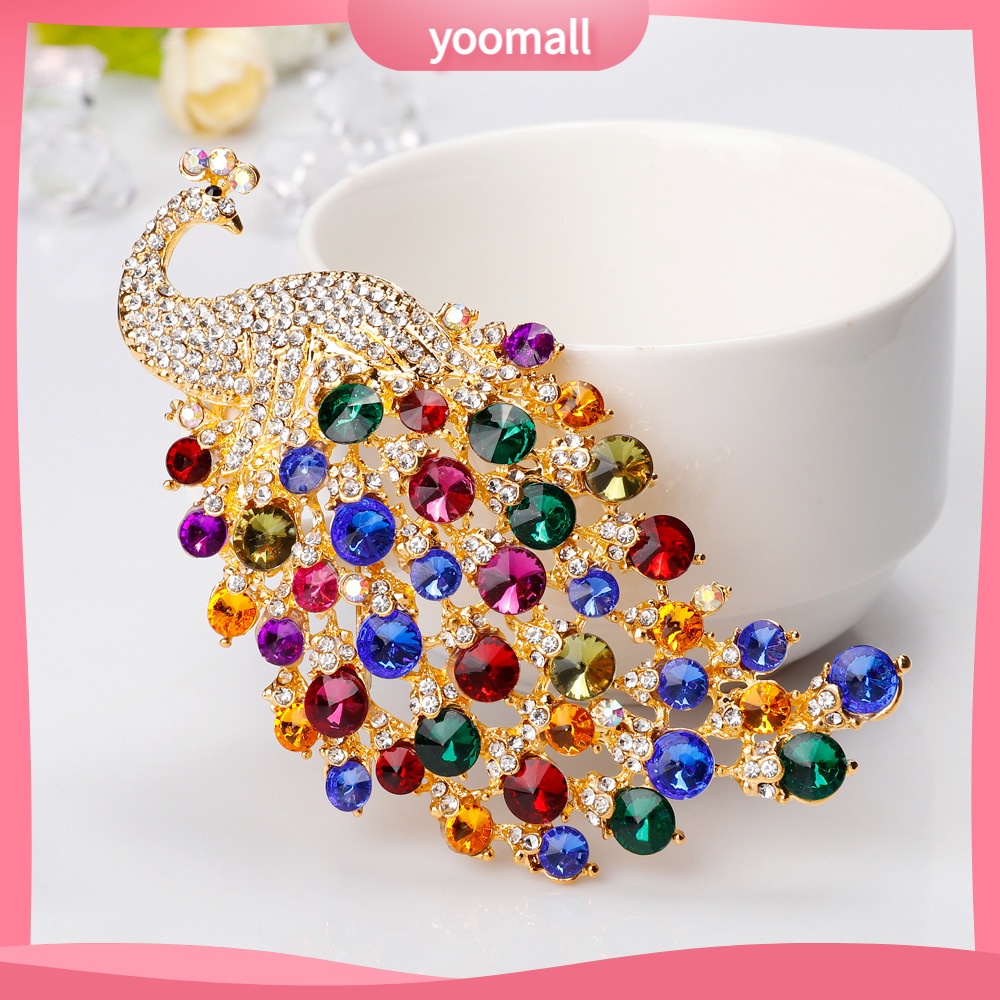 Ghim Cài Áo Hình Con Công Đính Đá Pha Lê Nhiều Màu