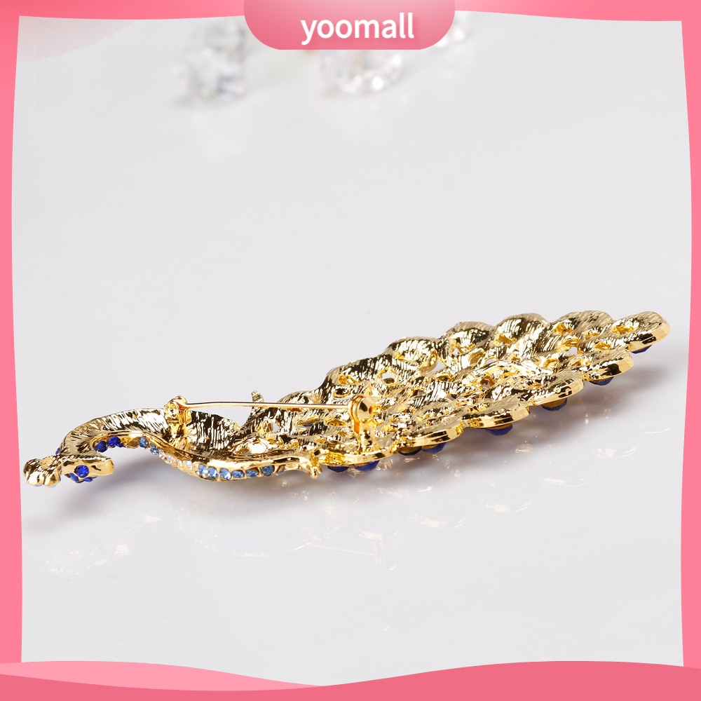 [YM] Trâm Cài Áo Hình Con Công Đính Đá Sapphire