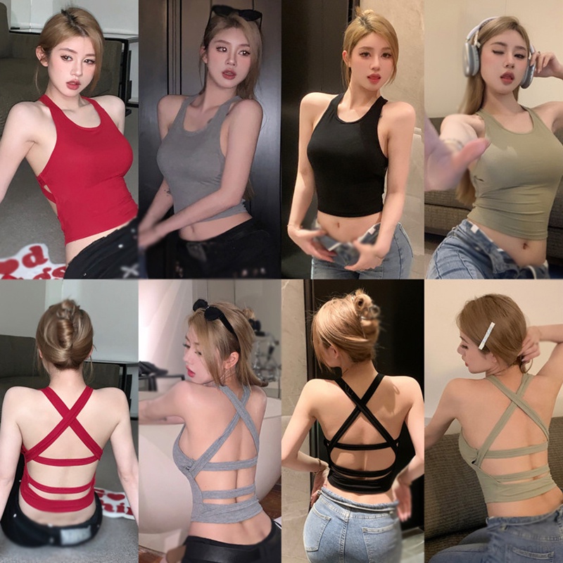 Áo Croptop Hai Dây Màu Trơn Thời Trang Mùa Hè Phong Cách Mỹ Cho Nữ