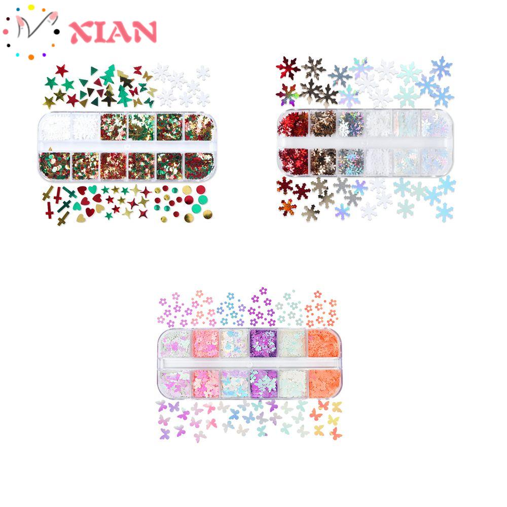 XIANTIN Hộp 12 Ngăn Đựng Hạt Kim Sa Hình Bướm 3D Nhiều Màu Sắc Trang Trí Móng Tay DIY