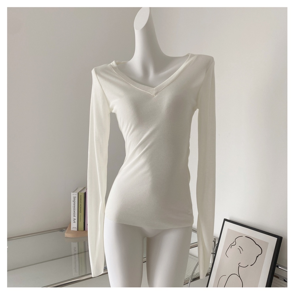 Áo Thun Tay Dài Cổ Chữ V Khoét Eo Dáng Ôm Thời Trang Mùa Hè Quyến Rũ Cho Nữ