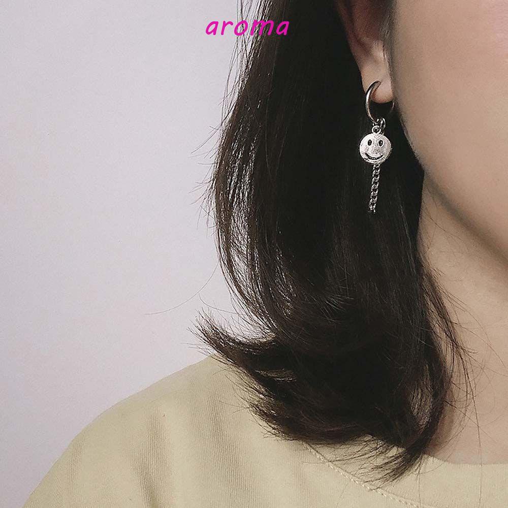 AROMA Khuyên Kẹp Vành Tai Inox Họa Tiết Hình Học Phong Cách Hip Hop Cá Tính Cho Nam