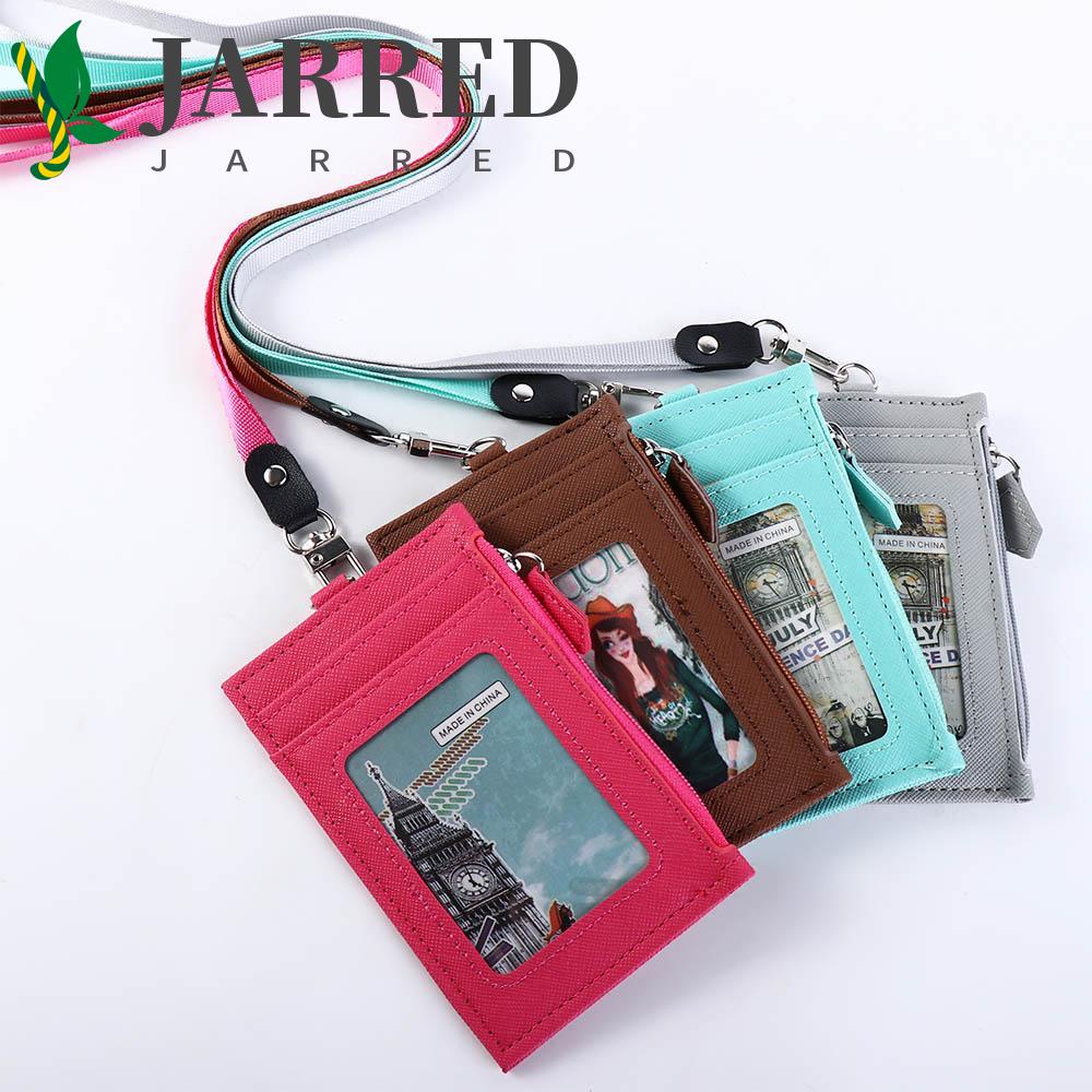 JARRED Vỏ Da PU Mini Đựng Thẻ ID Có Dây Đeo Cổ Thời Trang Cho Học Sinh / Văn Phòng