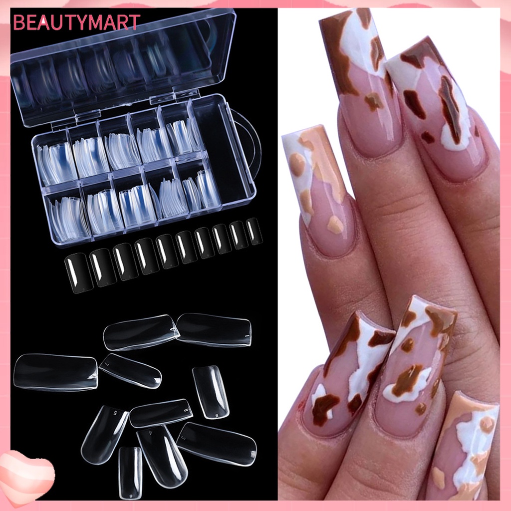 Bộ 100 Móng Tay Giả Trong Suốt Dùng Nối Dài Liền Mạch
