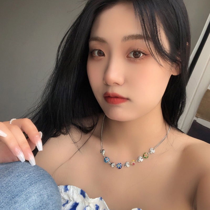 Vòng Cổ Choker Bằng Kim Loại Tráng Men Họa Tiết Hoa Thời Trang Cho Nữ