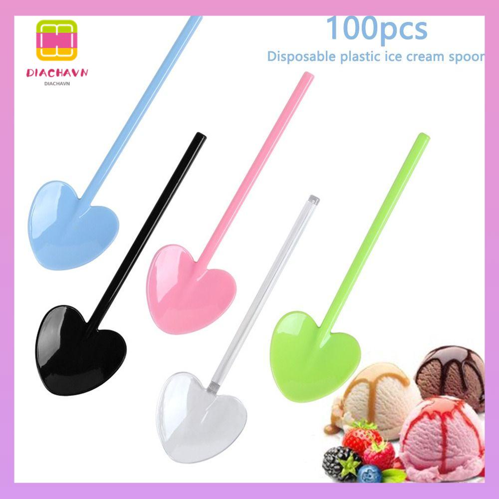Set 100 Muỗng Ăn Kem Bằng Nhựa Cấp Thực Phẩm Hình Xẻng Dùng Một Lần