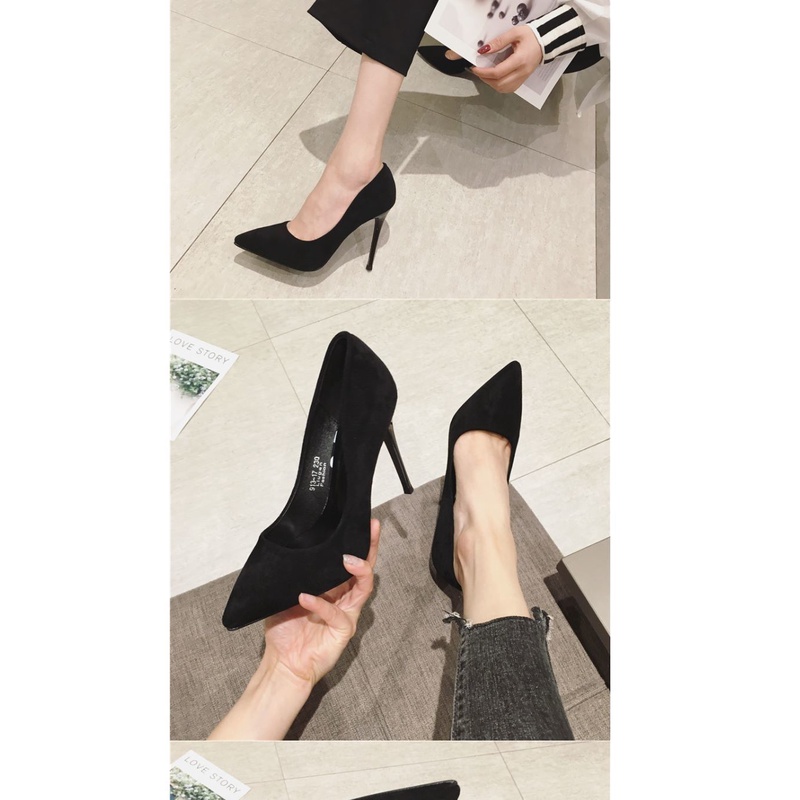 🔥 Hot sale 🔥 giày cao gót 9cm màu đen, giày cao gót da lộn, giày cao gót mũi nhọn thời trang