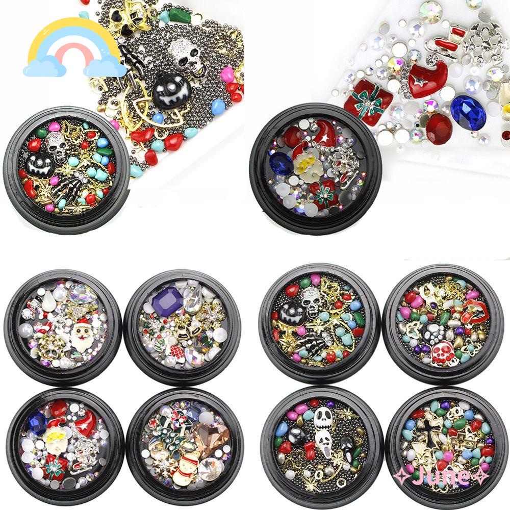 JUNE Hạt Kim Cương Giả Hình Bông Tuyết 3D Hình Giáng Sinh Trang Trí Móng Nghệ Thuật