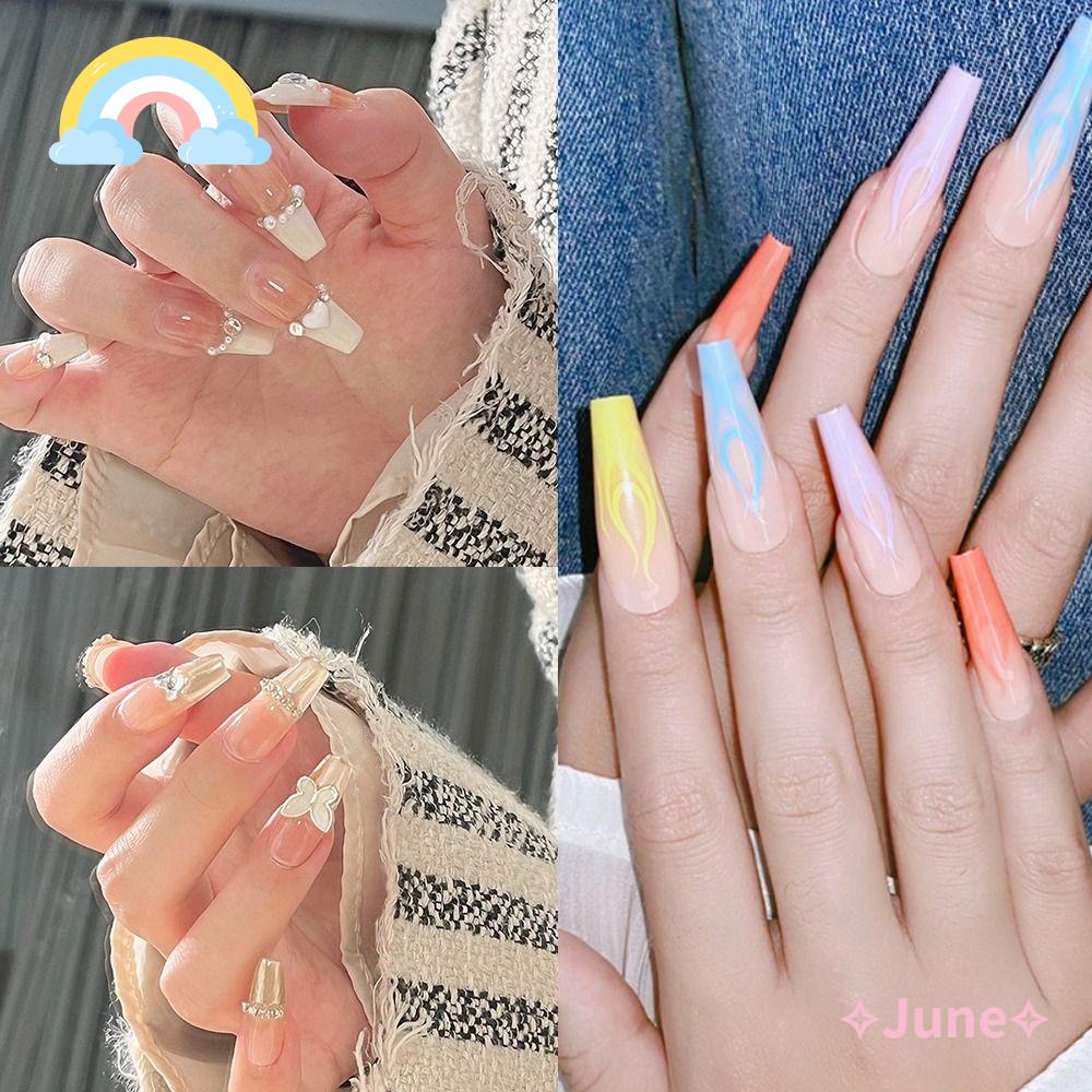 JUNE Bộ 24 Móng Tay Giả Hình Bướm / Trái Tim Ngọt Ngào Có Thể Tháo Rời