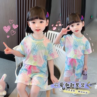 [Ml] 90-150cm Bé Gái Influencer Suit Mùa Hè Phong Cách Mới Nhỏ Vừa Quần Áo Trẻ Em Nữ Bé Mùa Hè Tay Ngắn Mỏng Hai Mảnh Phù Hợp Với