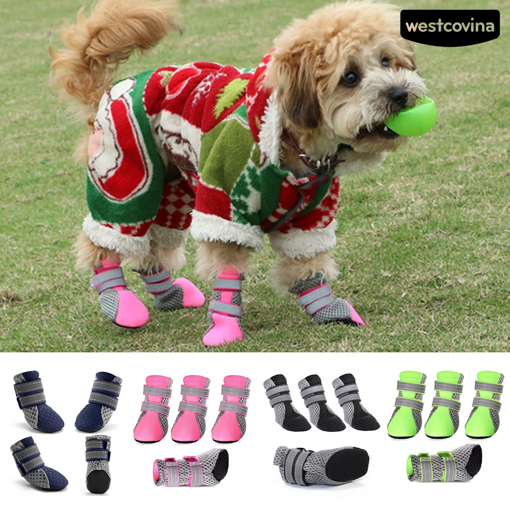 [COD]♞Set 4 Chiếc Giày Sneaker Lưới Chống Trượt Thoáng Khí Cho Thú Cưng