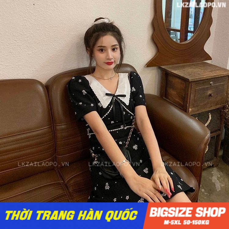 Đầm hoa nhí Bigsize Váy nữ dáng suông tay ngắn cổ bèo mùa hè Phong cách Hàn Quốc Thời Trang tiểu thư cá tính xinh đẹp cho người mập béo
