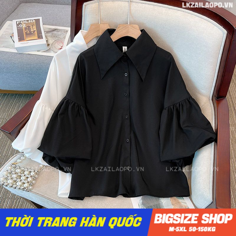 Áo sơ mi nữ tay phồng Bigsize Áo sơ mi babydoll kiểu voan form rộng có cổ đen mùa hè Phong Cách hàn quốc đẹp Thanh Lịch cho nữ