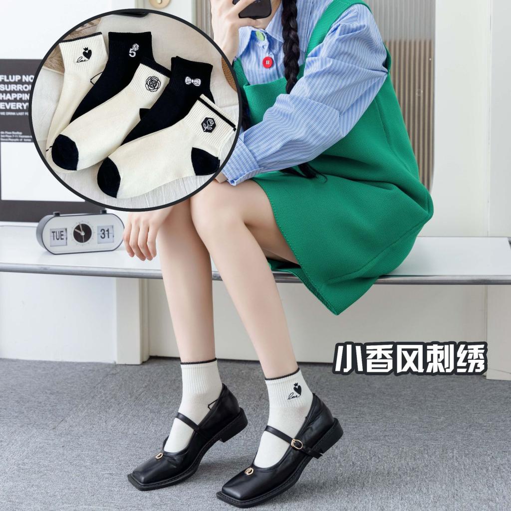 Vớ Cotton Cổ Thấp Thêu Họa Tiết Thời Trang Xuân Hè Thu Cho Nữ