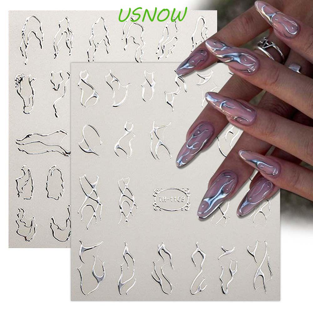 USNOW Miếng Dán Trang Trí Móng Tay Họa Tiết Hoa Trái Tim Hình Học Thời Trang