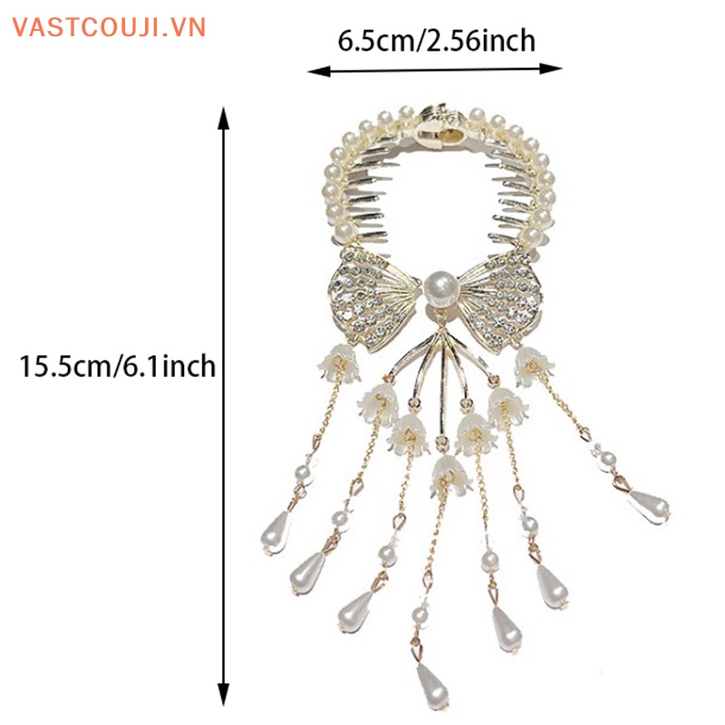 Kẹp Tóc Đính Hoa Phối Tua Rua Phong Cách Retro Hàn Quốc