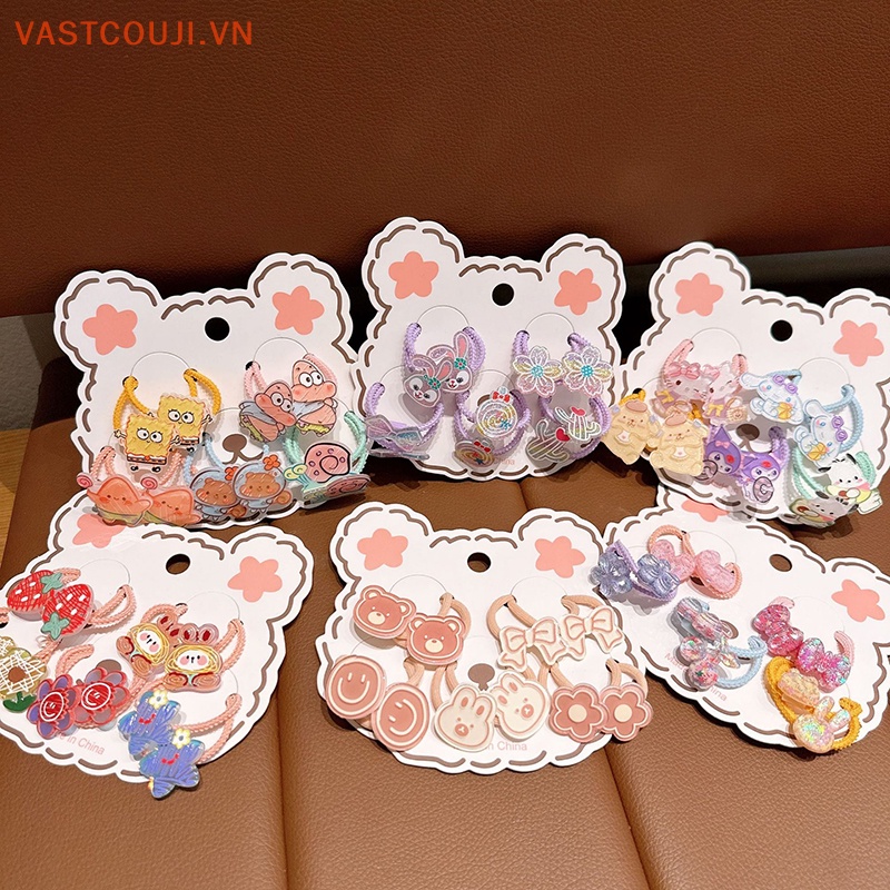1 Set Dây Buộc Tóc Co Giãn Hình Hoa / Động Vật Hoạt Hình Dễ Thương Cho Bé Gái
