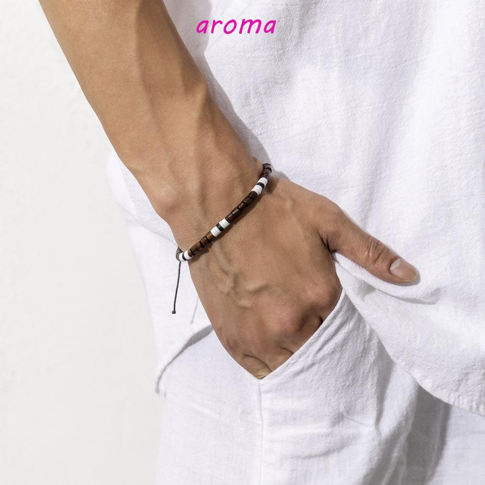 AROMA Vòng Tay Gỗ Đen Mềm Đơn Giản Phong Cách Hàn Quốc Cho Nam Và Nữ