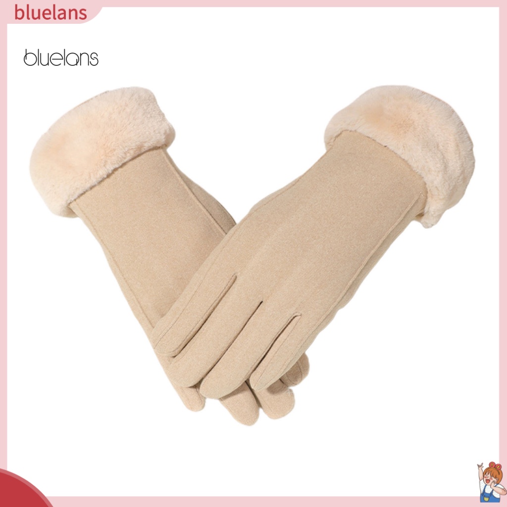 1 Cặp Găng Tay Lông Nhung Màu Trơn Giữ Ấm Mùa Đông Có Thể Chạm Màn Hình Cảm Ứng Dành Cho Nữ