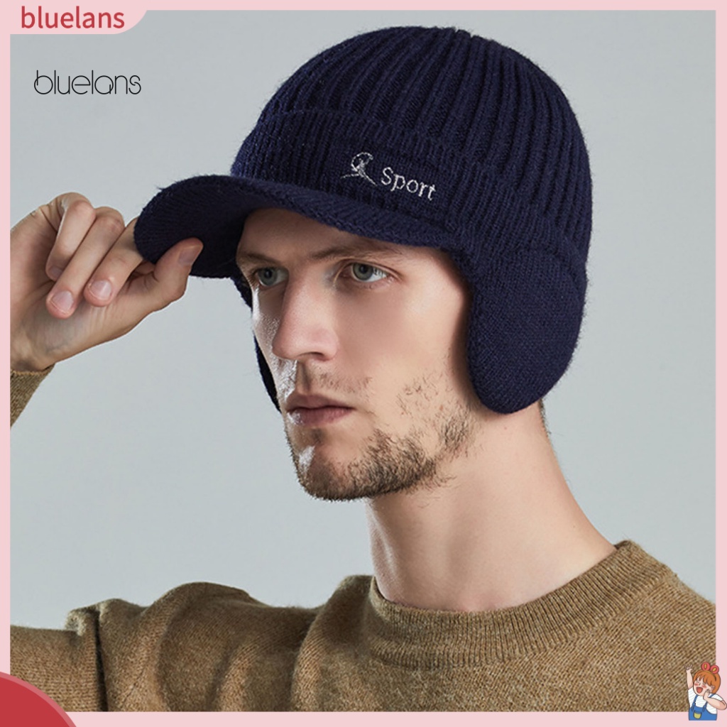 Mũ Lưỡi Trai Dệt Kim In Chữ Có Gân Vành Rộng Bảo Vệ Tai Thời Trang Mùa Đông Cho Nam